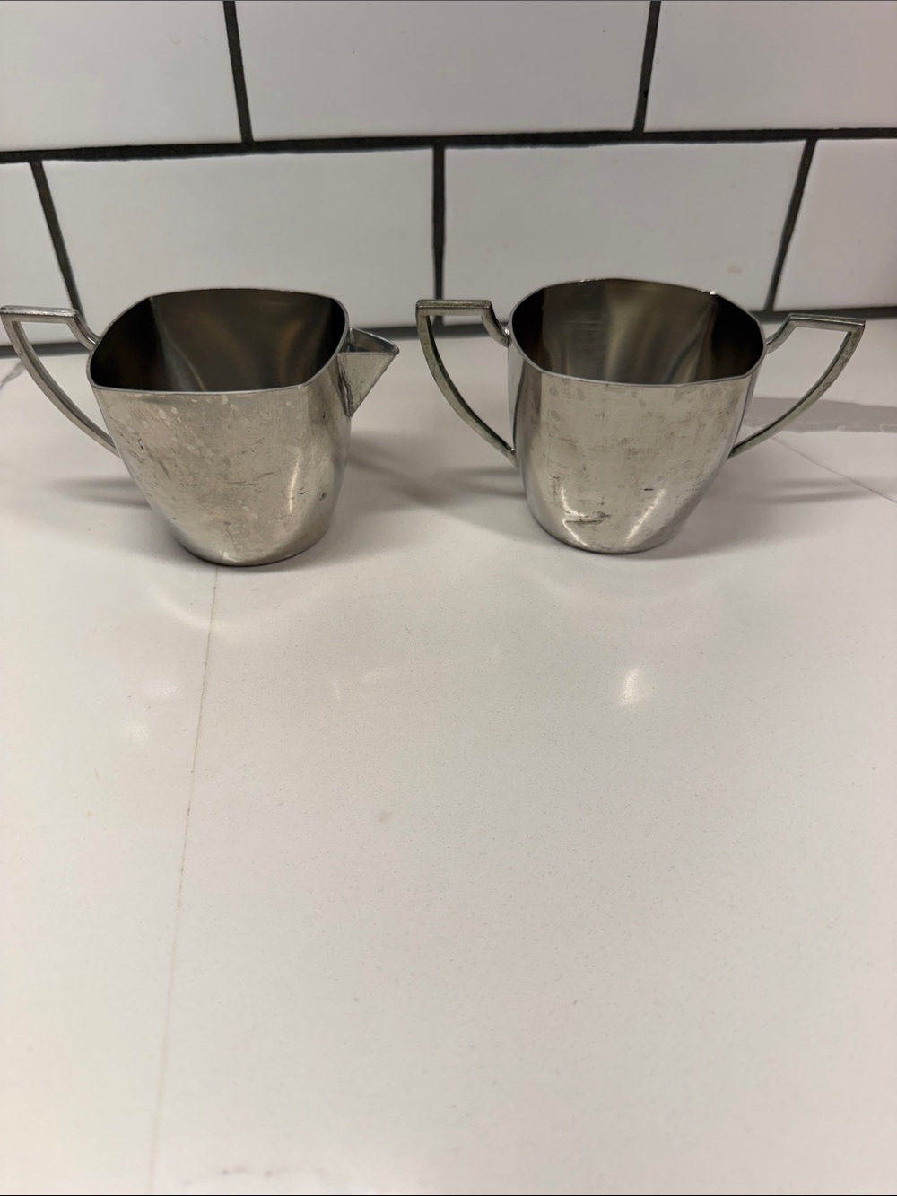 Vintage Pewter Creamer and Sugar Set - Silver